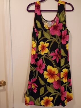 Floral Tank Nightdress - Black with Pink & Yellow Flowers